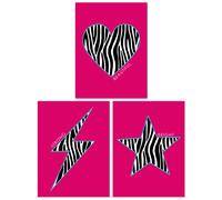 Artery8 Wall Art Print Pack of 3 A4 Zebra Pattern Heart Lightning Star Shape On Block Hot Pink Motivational Living Room s Set Artery8 Multicolor A4