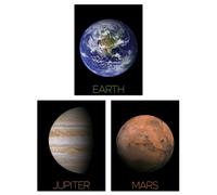 Artery8 Wall Art Print Pack of 3 NASA Our Solar System Images Planets Mars Earth Jupiter Red Spot Space Exploration Large Poster Set Artery8 Multicolor