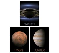 Artery8 Wall Art Print Pack of 3 NASA Our Solar System Planets Mars Jupiter Saturn Images Rings Red Spot Space Exploration Large Poster Set Artery8 Multicolor