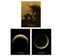 Wall Art Print Pack of 3 NASA Our Solar System Saturn's Moon Titan Ligeia Mare Lake Crescent Moon Images Large Poster Set Artery8 Multi One Size