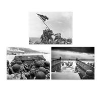 Artery8 Wall Art Print Pack of 3 US Military Victory Japan World War 2 Iwo Jima D-Day Normandy Large Poster Set Artery8 Multicolor