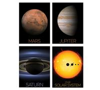 Artery8 Wall Art Print Pack of 4 NASA Our Solar System The Sun & Planets Size Comparison Mars Jupiter Saturn Images Living Room s Set | Size: A4 Artery8 Multicolor A4