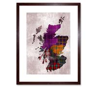 Artery8 Wall Art Print Painting Map Outline Scotland Tartan Inset Regions Artwork Framed 9X7 Inch in Brown | Size: W7" x H9" Artery8 Brown W7" x H9"