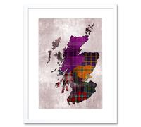 Wall Art Print Painting Map Outline Scotland Tartan Inset Regions Artwork Framed 9X7 Inch Artery8 White W7 inch x H9 inch