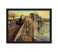 Artery8 Wall Art Print Painting Royal Albert Bridge Saltash British Railways Art Large Framed Wall Décor Art in White | Size: W18" x H24" Artery8 White W18" x H24"