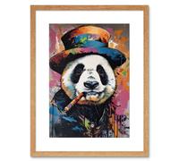 Artery8 Wall Art Print Panda Bear with a Suit Low Top Hat & a Cigar Artwork Framed 9X7 Inch in Beige | Size: W7" x H9" Artery8 Beige W7" x H9"