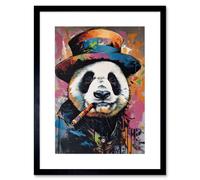 Artery8 Wall Art Print Panda Bear with a Suit Low Top Hat & a Cigar Artwork Framed 9X7 Inch in Black | Size: W7" x H9" Artery8 Black W7" x H9"