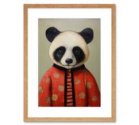 Artery8 Wall Art Print Panda Cub in China Uniform Fun Kids Bedroom Artwork Framed 9X7 Inch in Beige | Size: W7" x H9" Artery8 Beige W7" x H9"