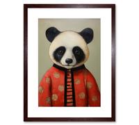 Artery8 Wall Art Print Panda Cub in China Uniform Fun Kids Bedroom Artwork Framed 9X7 Inch in Brown | Size: W7" x H9" Artery8 Brown W7" x H9"