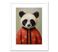 Artery8 Wall Art Print Panda Cub in China Uniform Fun Kids Bedroom Artwork Framed 9X7 Inch in White | Size: W7" x H9" Artery8 White W7" x H9"