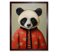 Artery8 Wall Art Print Panda Cub in Chinese Uniform Fun Kids Bedroom Artwork Art Framed in Brown | Size: W12" x H16" Artery8 Brown W12" x H16"