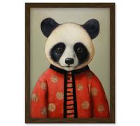Artery8 Wall Art Print Panda Cub in Chinese Uniform Fun Kids Bedroom Artwork Framed A4 in Brown Artery8 Brown A4