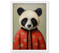 Artery8 Panda Cub in Chinese Uniform Fun Kids Bedroom Artwork Framed Wall Art Print A4