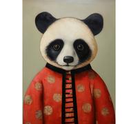 Artery8 Wall Art Print Panda Cub in Chinese Uniform Fun Kids Bedroom Artwork Poster in Grey | Size: W12" x H16" Artery8 Grey W12" x H16"
