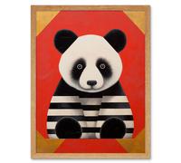 Artery8 Wall Art Print Panda with Stripes Fun Kids Bedroom Baby Nursery Bright Bold Artwork Red Black White Art Framed | Size: W12" x H16" Artery8 Light Oak W12" x H16"
