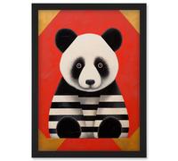 Artery8 Panda with Stripes Fun Kids Bedroom Baby Nursery Bright Bold Artwork Red Black White Artwork Framed Wall Art Print A4