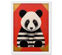 Wall Art Print Panda with Stripes Fun Kids Bedroom Baby Nursery Bright Bold Artwork Red Black White Artwork Framed A4 Artery8 White A4