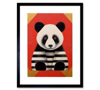 Artery8 Wall Art Print Panda with Stripes Fun Kids Bedroom Baby Nursery Bright Bold Artwork Red Black White Artwork Framed 9X7 Inch | Size: W7" x H9" Artery8 Black W7" x H9"