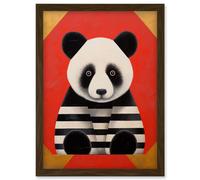 Wall Art Print Panda with Stripes Fun Kids Bedroom Baby Nursery Bright Bold Artwork Red Black White Artwork Framed A4 Artery8 Brown A4