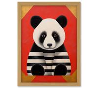 Wall Art Print Panda with Stripes Fun Kids Bedroom Baby Nursery Bright Bold Artwork Red Black White Artwork Framed A4 Artery8 Light Oak A4