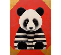 Wall Art Print Panda with Stripes Fun Kids Bedroom Baby Nursery Bright Bold Artwork Red Black White Poster Artery8 Red W18 inch x H24 inch