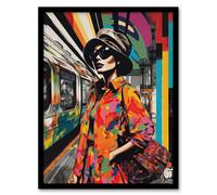 Artery8 Wall Art Print Paris Metro Parisian Fashion Collage Artwork Rainbow Train Station Retro Colour Patterns Vibrant Colourful Bold Pop Art Modern Artery8 Multicolor W12" x H16"