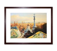 Artery8 Wall Art Print Park Guell Painting Barcelona Art Framed 9x7 inch in Brown | Size: W7" x H9" Artery8 Brown W7" x H9"