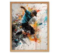 Artery8 Wall Art Print Parkour Jump Urban Sport Paint Splat Action Shot Art Framed in Light Oak | Size: W12" x H16" Artery8 Light Oak W12" x H16"
