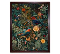 Artery8 Wall Art Print Parrots on Exotic Blooming Trees Modern Folk Art Framed in Brown | Size: W12" x H16" Artery8 Brown W12" x H16"