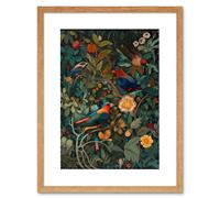 Artery8 Wall Art Print Parrots on Exotic Blooming Trees Modern Folk Artwork Framed 9X7 Inch in Beige | Size: W7" x H9" Artery8 Beige W7" x H9"