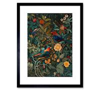 Artery8 Wall Art Print Parrots on Exotic Blooming Trees Modern Folk Artwork Framed 9X7 Inch in Black | Size: W7" x H9" Artery8 Black W7" x H9"