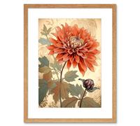 Artery8 Wall Art Print Pastel Colour Orange Dahlia Flower with Patterns Artwork Framed 9X7 Inch in Beige | Size: W7" x H9" Artery8 Beige W7" x H9"
