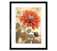 Artery8 Wall Art Print Pastel Colour Orange Dahlia Flower with Patterns Artwork Framed 9X7 Inch in Black | Size: W7" x H9" Artery8 Black W7" x H9"
