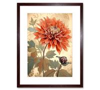 Artery8 Wall Art Print Pastel Colour Orange Dahlia Flower with Patterns Artwork Framed 9X7 Inch in Brown | Size: W7" x H9" Artery8 Brown W7" x H9"