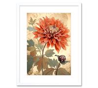 Artery8 Wall Art Print Pastel Colour Orange Dahlia Flower with Patterns Artwork Framed 9X7 Inch in White | Size: W7" x H9" Artery8 White W7" x H9"