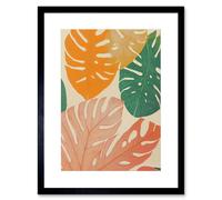 Artery8 Wall Art Print Pastel Monstera Leaves Botanical Artwork Framed 9X7 Inch in Black | Size: W7" x H9" Artery8 Black W7" x H9"