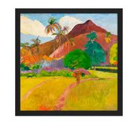 Artery8 Wall Art Print Paul Gauguin Tahitian Landscape Cropped Square Framed Picture 16X16 Inch in Black | Size: W16" x H16" Artery8 Black W16" x H16"