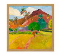 Artery8 Wall Art Print Paul Gauguin Tahitian Landscape Cropped Square Framed Picture 16X16 Inch in Light Oak | Size: W16" x H16" Artery8 Light Oak W16" x H16"