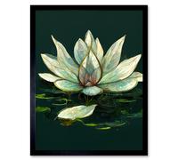 Artery8 Wall Art Print Peaceful Elegant Water Lily Modern Tranquil Art Framed in Black | Size: W12" x H16" Artery8 Black W12" x H16"