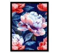Artery8 Peony Flowers Pink Purple Blue Floral Pattern For Living Room Artwork Framed Wall Art Print A4