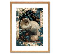 Artery8 Wall Art Print Perched Himalayan Persian Cat Modern Art Nouveau Artwork Framed 9X7 Inch in Beige | Size: W7" x H9" Artery8 Beige W7" x H9"