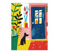 Artery8 Wall Art Print Pet Waiting for Owner Dog Lover Colourful Poster | Size: W12" x H16" Artery8 Multicolor W12" x H16"
