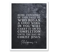 Artery8 Wall Art Print Philippians 1:6 He Who Began A good Work Carry it On Christ Jesus Christian Bible Verse Quote Scripture Typography Art Framed Artery8 White W12" x H16"