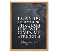 Artery8 Wall Art Print Philippians 4:13 Everything Through Him Who Gives Me Strength Christian Bible Verse Quote Scripture Typography Art Framed Artery8 Light Oak W12" x H16"