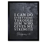 Artery8 Wall Art Print Philippians 4:13 Everything Through Him Who Gives Me Strength Christian Bible Verse Quote Scripture Typography Art Framed Artery8 Black W12" x H16"
