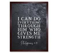 Artery8 Wall Art Print Philippians 4:13 Everything Through Him Who Gives Me Strength Christian Bible Verse Quote Scripture Typography Art Framed Artery8 Brown W12" x H16"