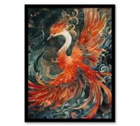 Artery8 Phoenix Bird and Smoke Clouds Stylised Painting For Living Room Artwork Framed Wall Art Print A4