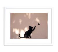 Artery8 Wall Art Print Photo Cat Butterfly Silhouette Graffiti Artwork Framed 9X7 Inch in White | Size: W7" x H9" Artery8 White W7" x H9"