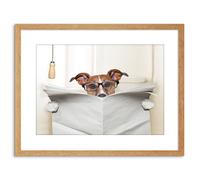 Wee Blue Coo Photo Mock Jack Russell Toilet Reading Newspaper Art Print Framed Poster Wall Decor 9x7 inch