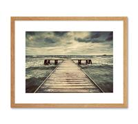 Artery8 Wall Art Print Pier with Storm Clouds Art Framed 9x7 inch in Beige | Size: W7" x H9" Artery8 Beige W7" x H9"
